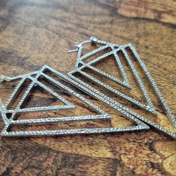 Silver Geometric Earrings - Picture 6 of 7